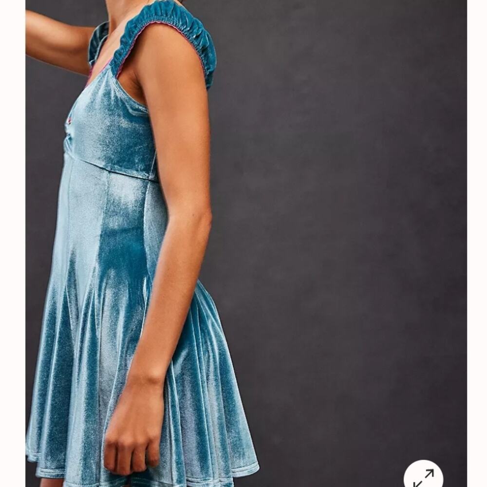 Free People Rose Marie Velvet Mini Dress Blue XS Fit & Flare Romantic Party - Picture 4 of 14